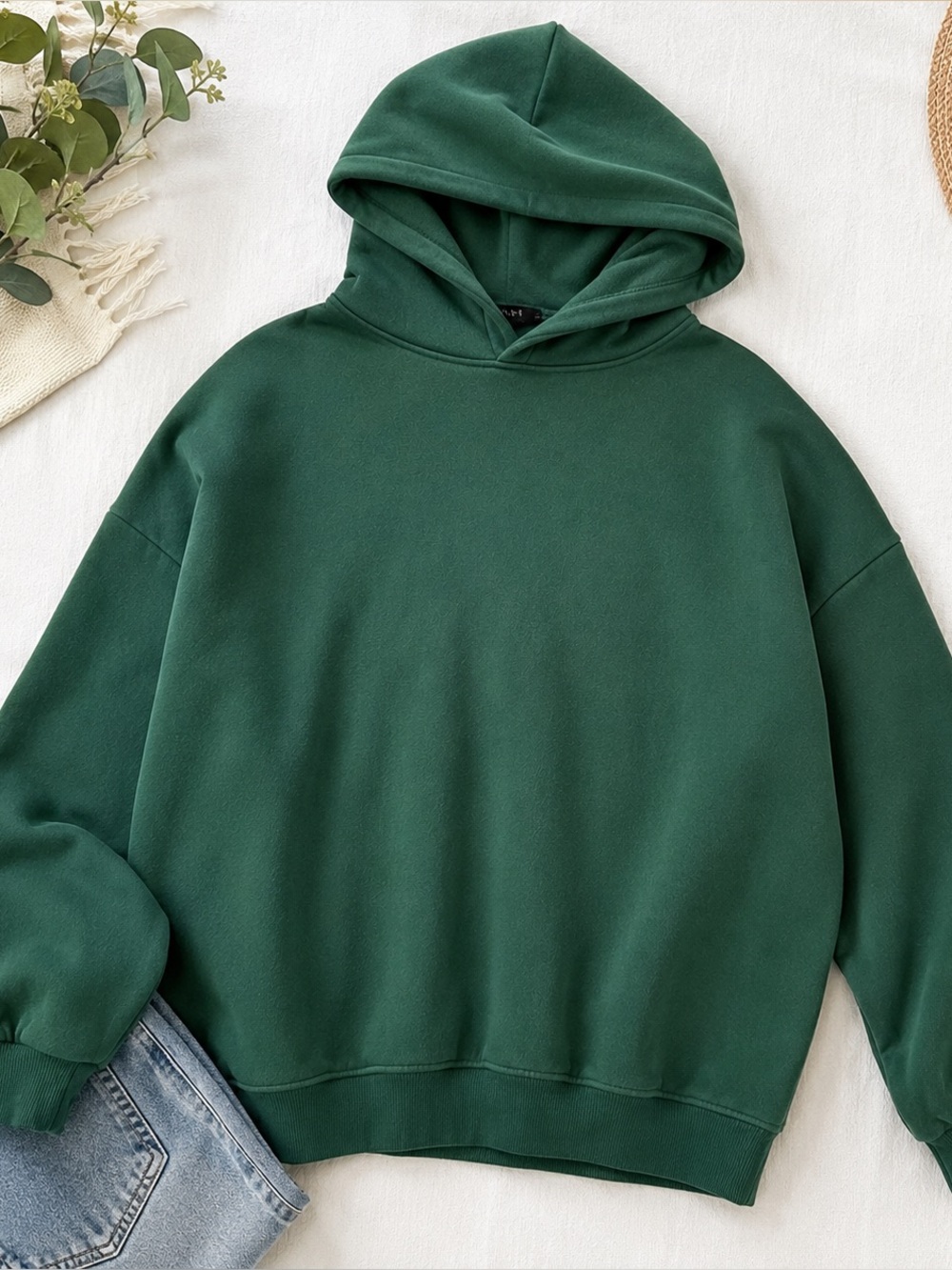 EFAN Oversized Hoodie Forest Green Fleece Pullover Size L